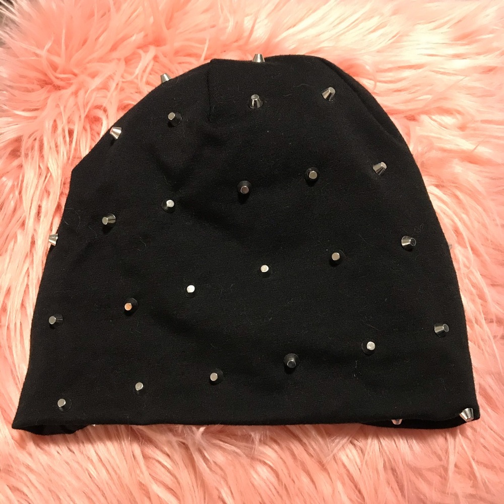 Slouchy studded black beanie